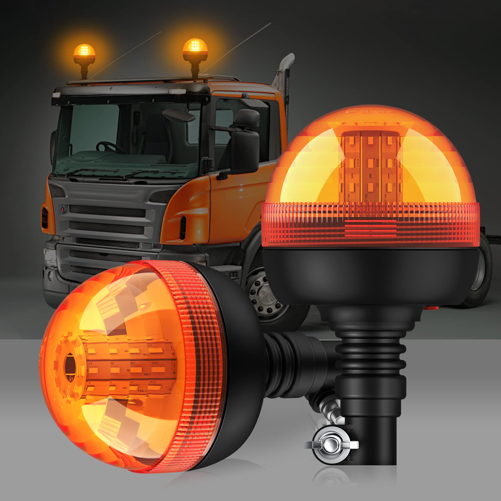 AUTOUTLET 2 Pezzi 40 LED Luce Lampeggiante Rotante Ambra 12V/24V,Luce Stroboscopica per Auto con 3 Modalità di Lampeggio, Impermeabile,E9,per Camion Trattore e Rimorchio