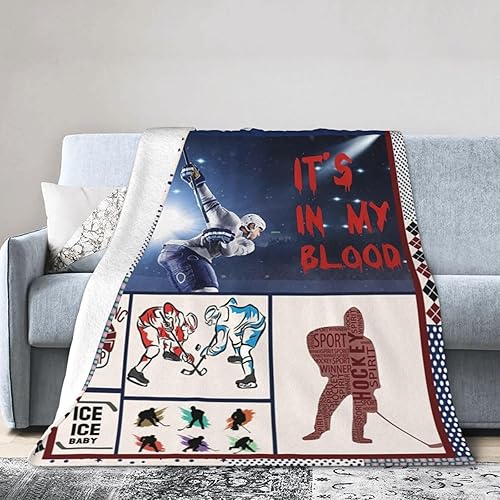 Miniatura 7 de Manta inspiradora de hockey para niños, cálida y acogedora manta deportiva de hockey sobre hielo, manta decorativa de felpa para todas las