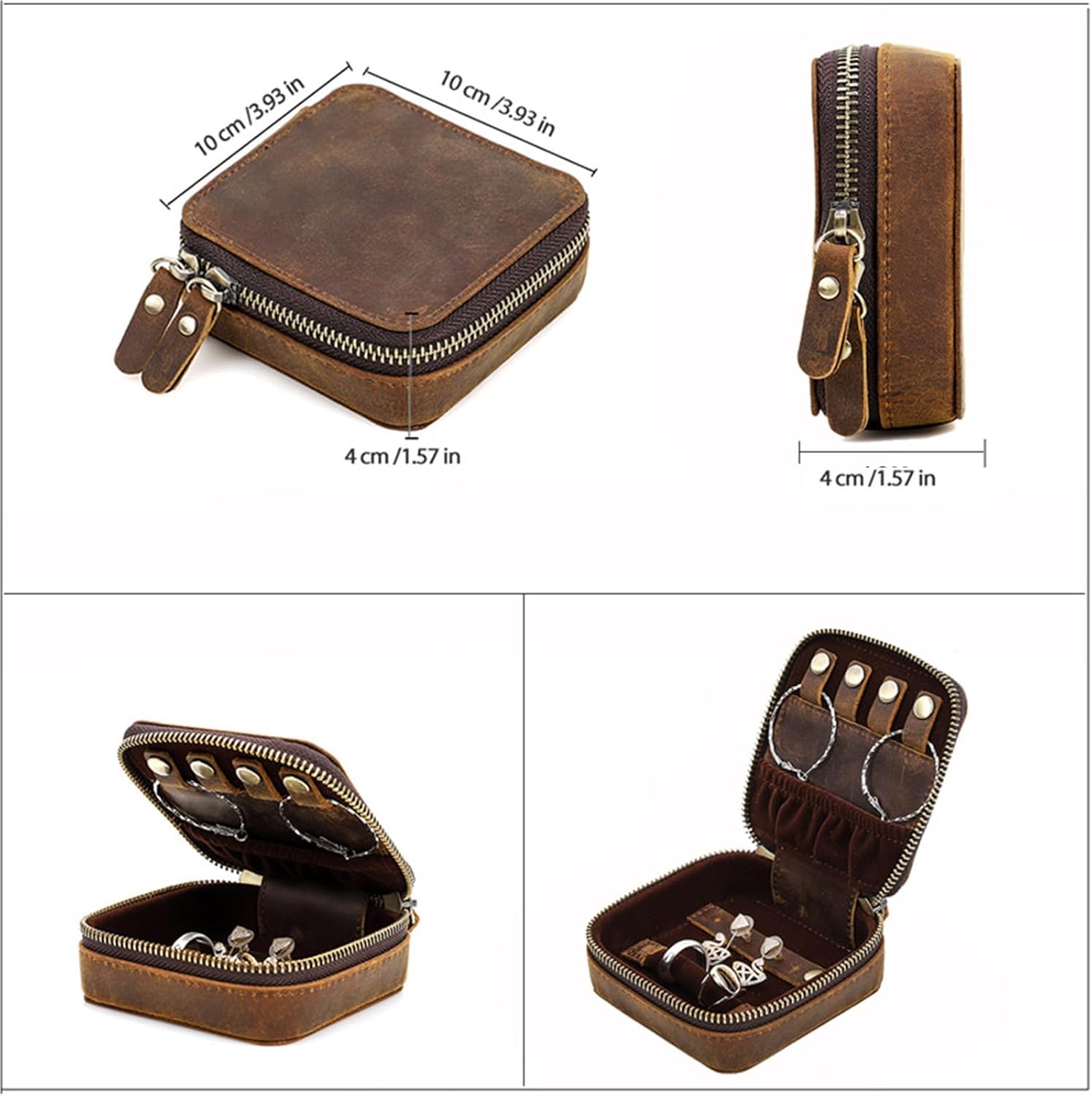 Cowhides Jewelry Travel Case Genuine Leather Watch Display Bags Brown Jewelry Accessory Organiser Boxes For Men Women Small Accessories