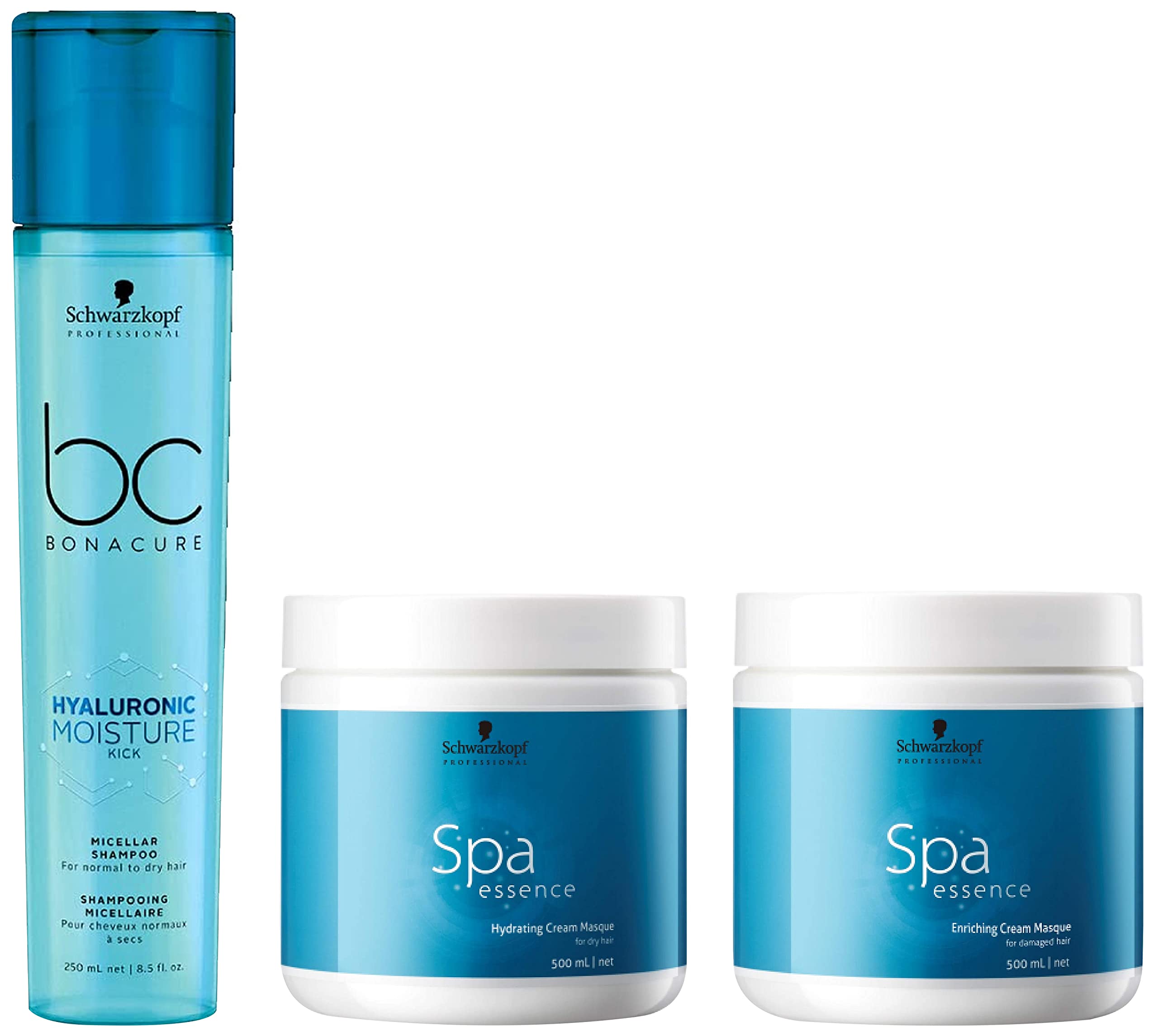 Schwarzkopf Professional Bonacure Hyaluronic Moisture Kick Micellar Shampoo & Spa Essence Hydrating Masque & Spa Essence Enriching Masque, 3 Count-image-11