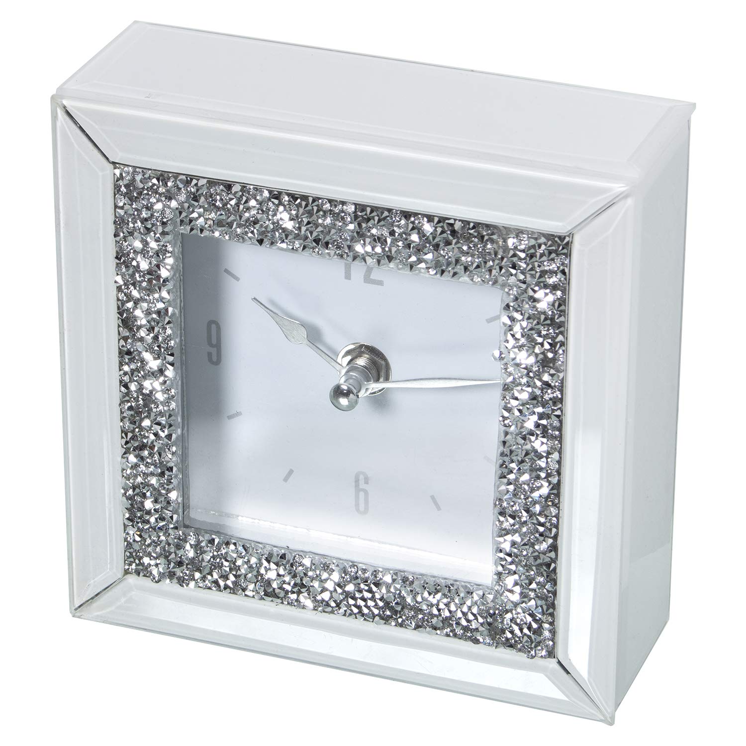 RELOJ SOBREMESA CRISTAL BLANCOC/BRILLANTES 14X5X14CM, PILA: 1XAA NO INCL