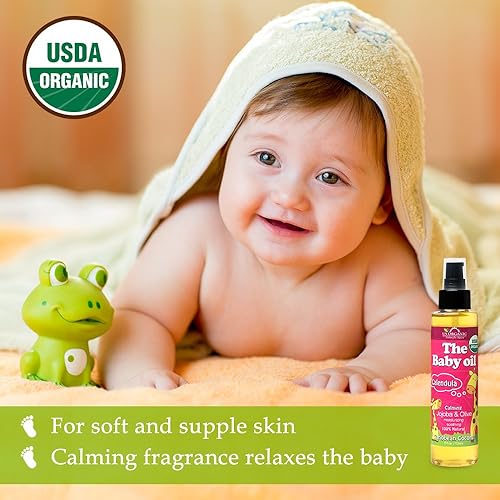 Miniatura 5 de US Organic Aceite de bebé con caléndula, coco caribeño suave, certificado orgánico por USDA, aceite de jojoba y oliva con vitamina E, sin alcohol,