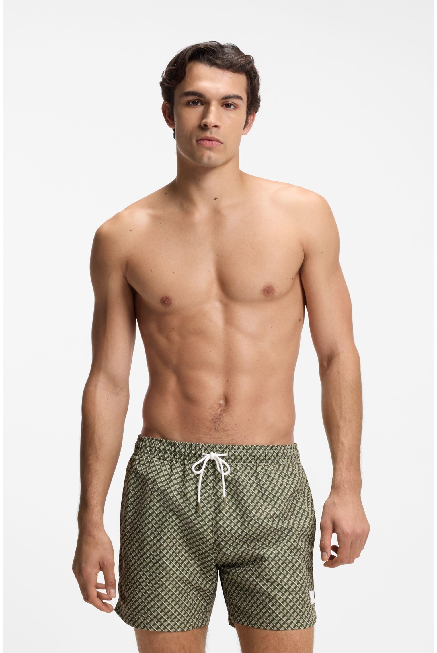 BOSS Herren Vibe Badeshorts mit feinem Print und Logo-Badge