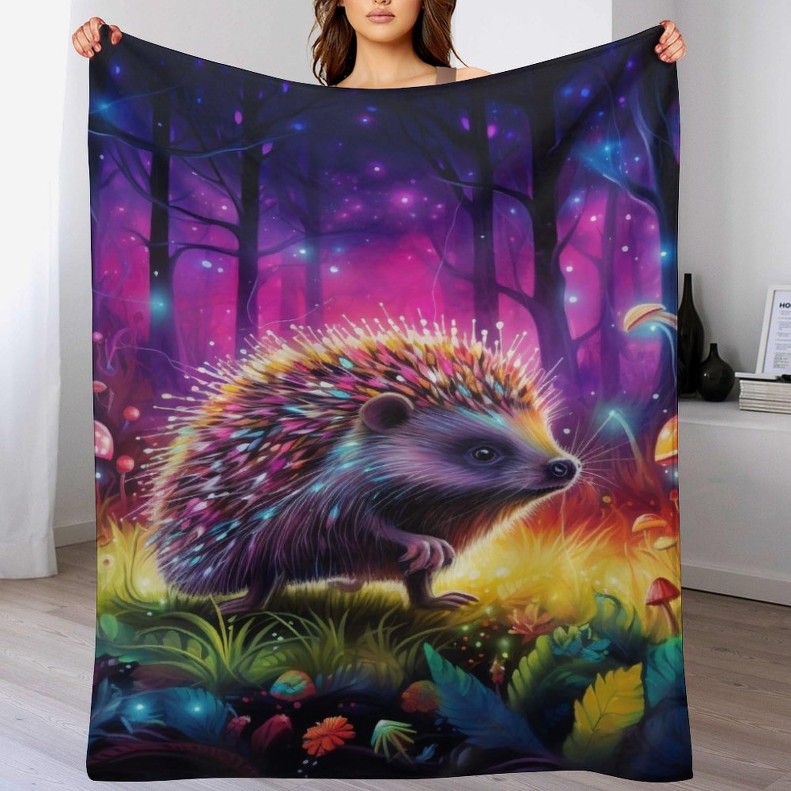 Couvre-lit hérisson en flannel douce 140x180cm pour canapé
