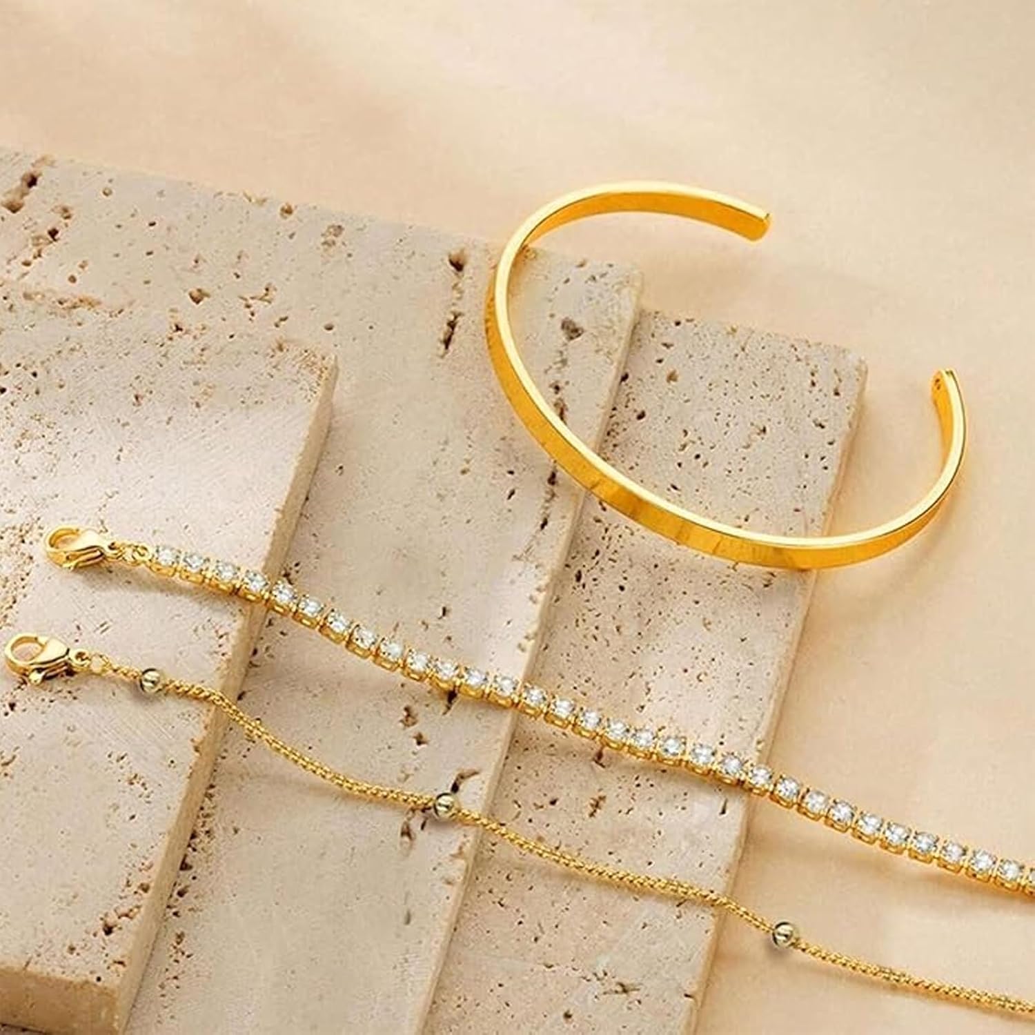 Stackable Bracelet Set for Women, Shell Tennis Cuff Bracelet Gold Silver Layered Chain Bracelets, Mixed Link Bracelets Stack, Trendy Minimalist Wrist Jewelry for Everyday, Party, Gift - Image 5