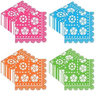 100 Pack Mexican Paper Napkins Fiesta Disposable Party Napkin Papel Picado Decorative Scalloped Napkin for Fiesta Cinco De Mayo Dia De Los Taco Bar Mexican Theme Birthday Wedding Party Supplies