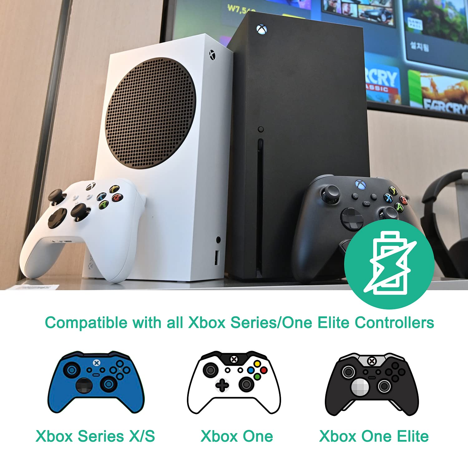 TechKen Lot de 4 batteries rechargeables pour manette Xbox Series X|S Xbox One Elite, 4 batteries 1200 mAh