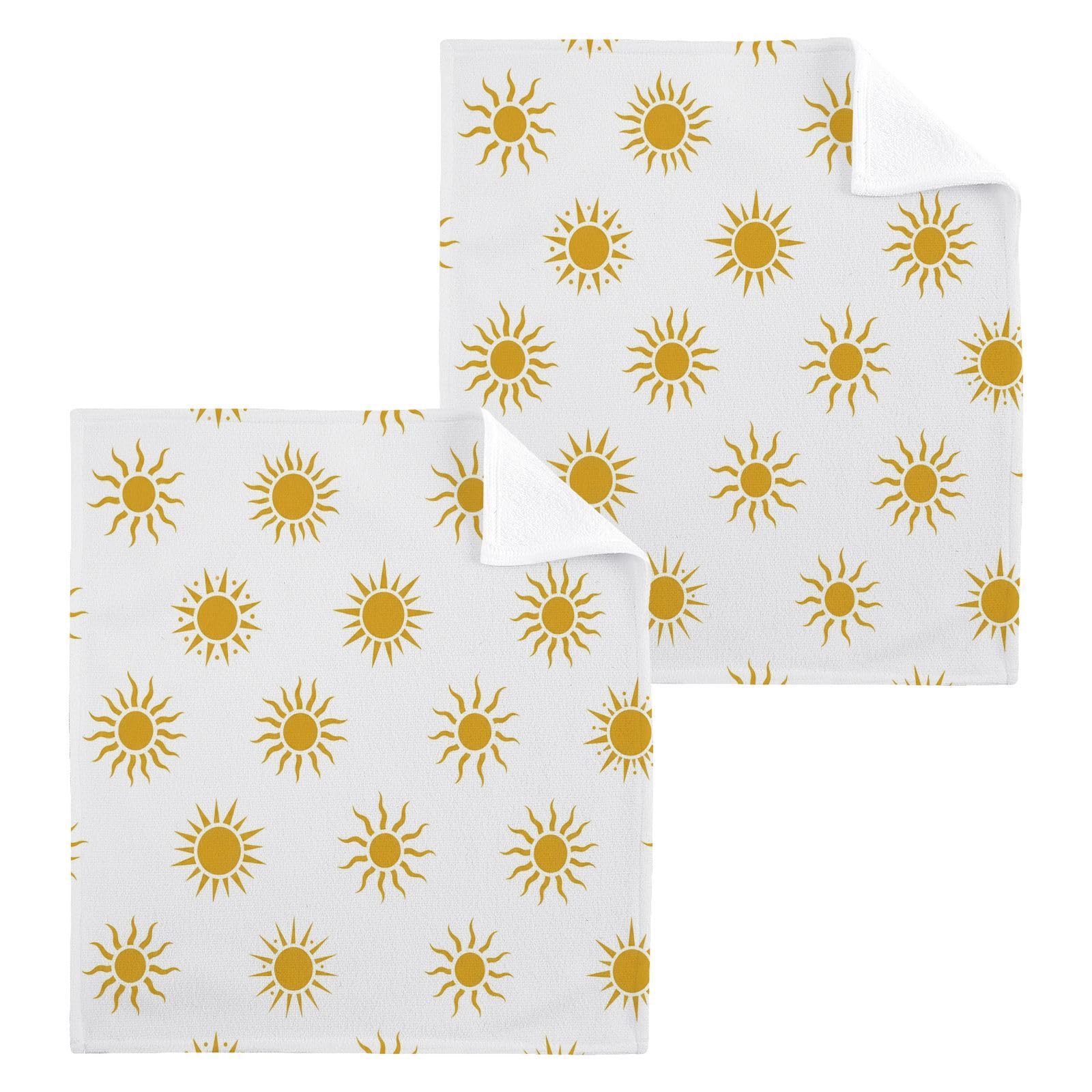 BOESI Boho Sun Pattern 12x12in Cotton Washcloth,Soft Absorbent Face Towel