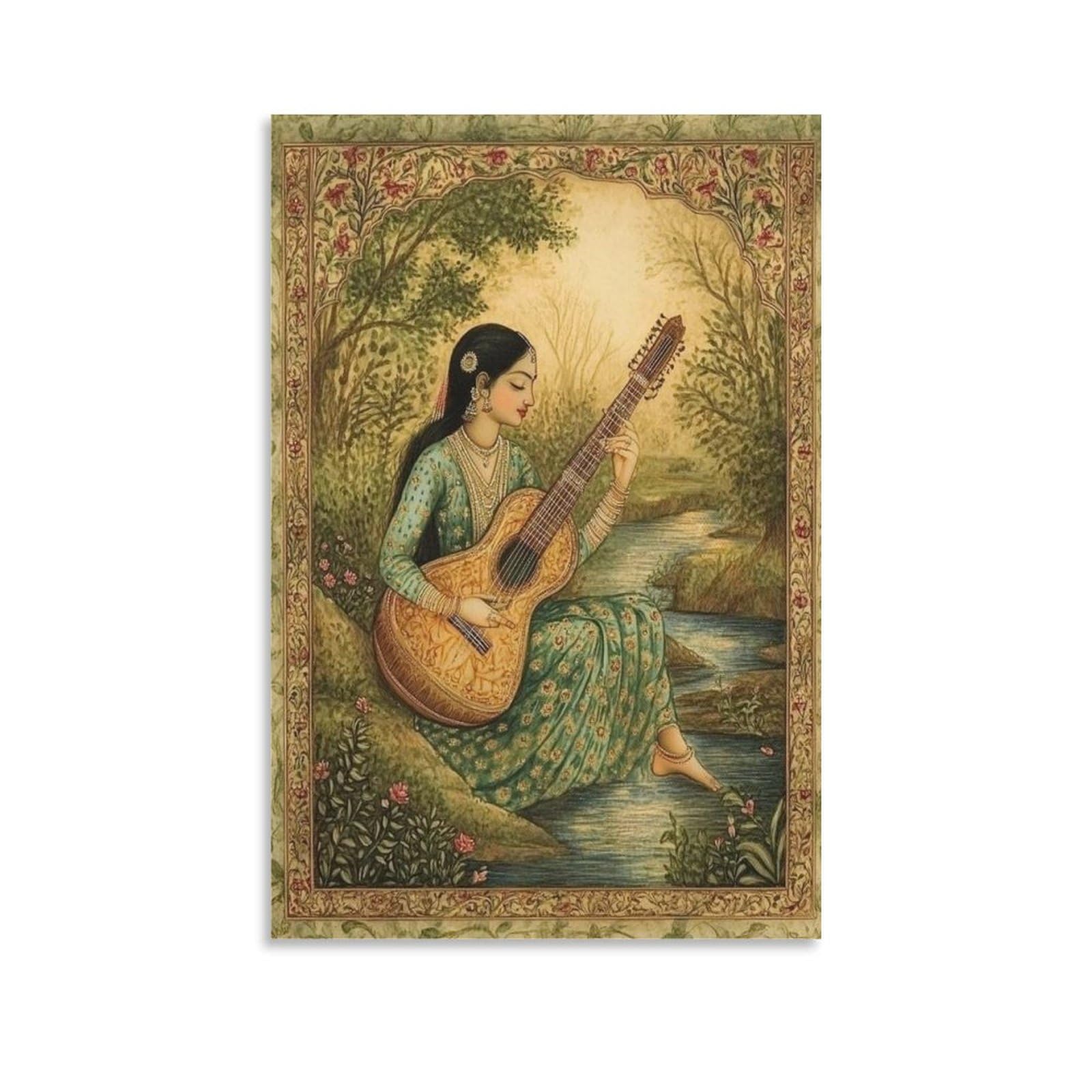 Wjwart Indian Miniature Canvas Poster Bedroom Decor Landscape Office Room Decor Gift 08X12inch(20X30cm)