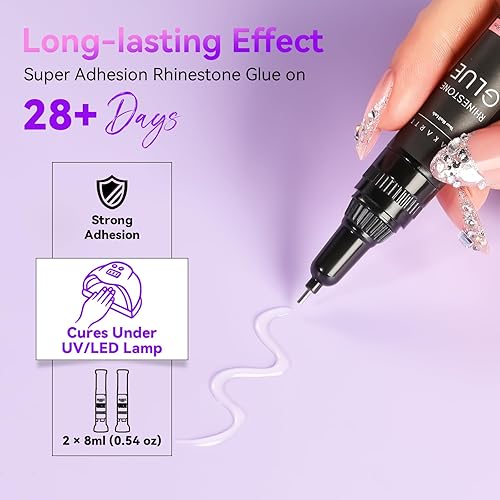 Vista 41 de Makartt Pegamento de diamantes de imitación para uñas: pegamento de uñas de gel súper fuerte para dijes de uñas, decoraciones de gemas, arte de uñas