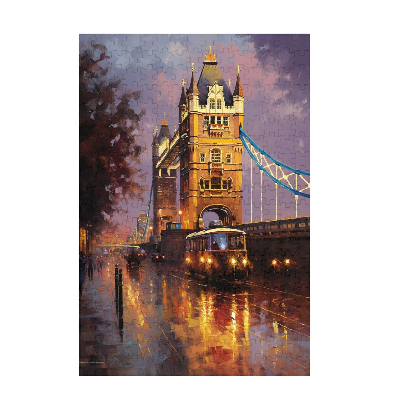 5000 sztuk puzzli dla dorosłych, kreatywne niemożliwe puzzle dla dorosłych początkujących, duża drewniana układanka z plakatem i pudełkiem do przechowywania, wystrój domu, motyw: Londyn i nocny widok
