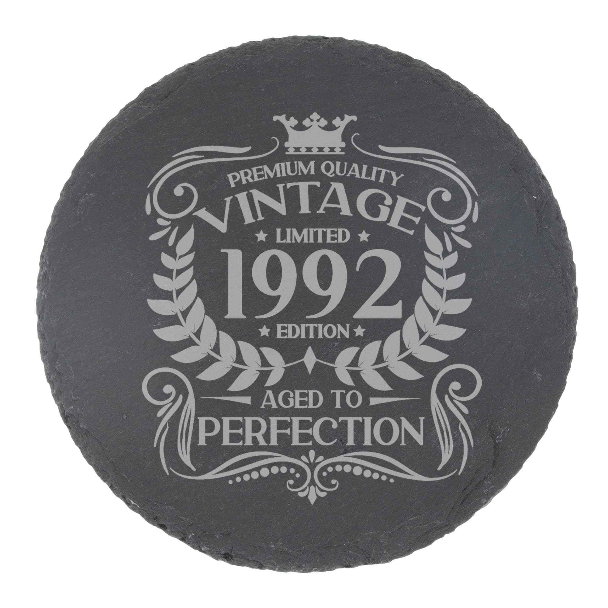 34th Birthday Gift for Men Vintage 1992 Aged to Perfection Engraved Slate Coaster Present for 34 Year Old Etched Natural Slate Placemat (Round Slate)