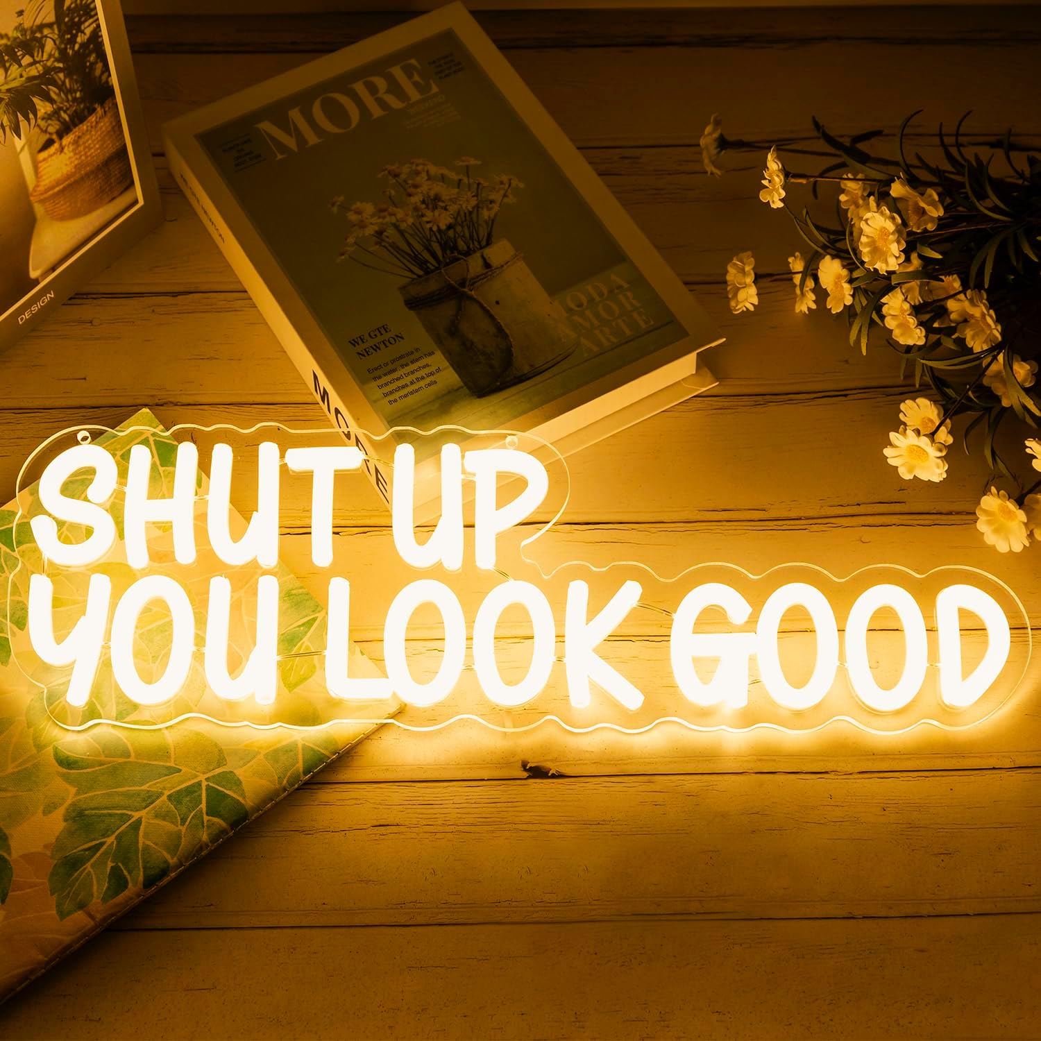 Shut Up You Look Good Neon Sign Dimmable Neon Signs for Wall Decor You Look Good Wall Art Funny LED Signs USB Light Up Sign for Bathroom Bedroom Living Room Home Decoration