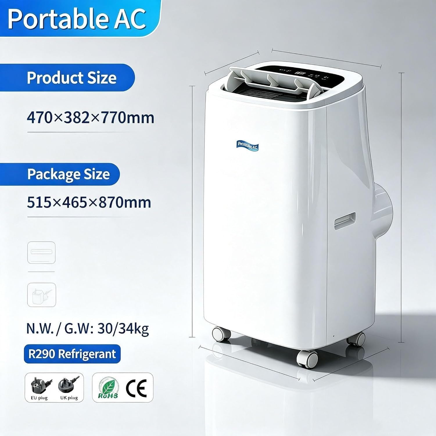 Aire Acondicionado Portátil 14000 BTU, 2 en 1 Frío y Calor, Unidad de Aireación Autónoma con Ruedas, Equipo Compacto para Salón, Oficina y Dormitorio,, B+Hot & Cold 14000 BTU, B+Hot & Cold 14000 BTU