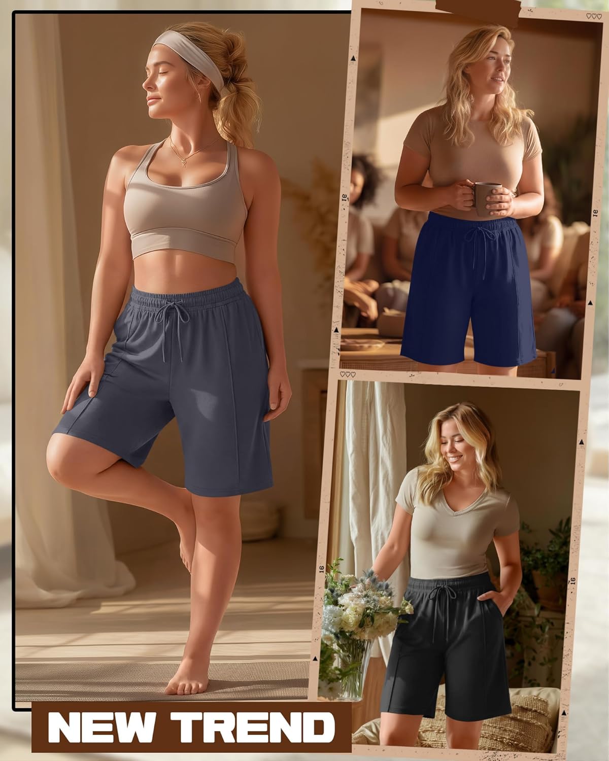 3 Pack Women's Plus Size Bermuda Shorts Wide Leg Elastic Drawstring Athletic Shorts Yoga Pants with Pockets
