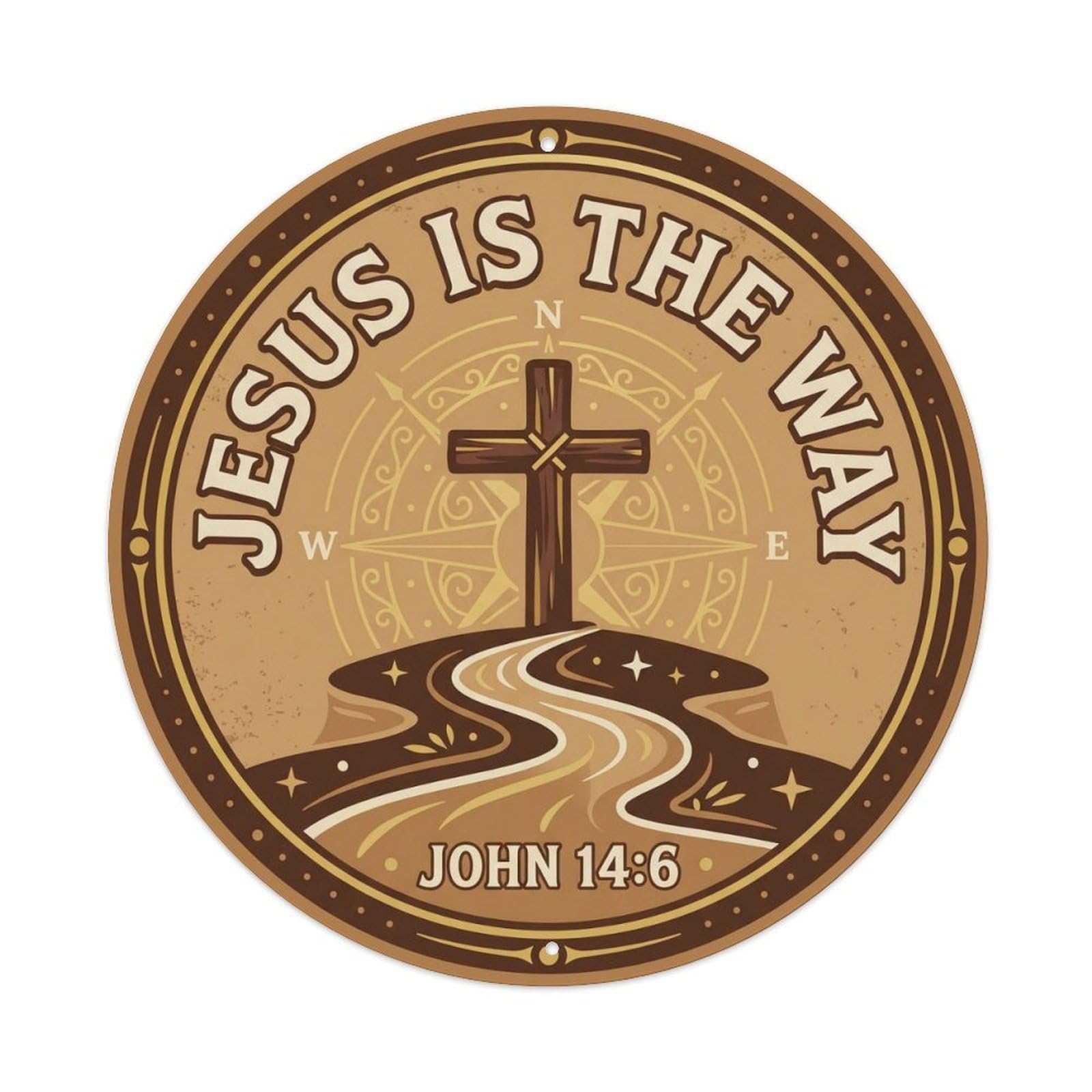 Faithful Keepsake Christian Scripture Sunburst Cross Metal Tin Sign Plaque Wall Decor for Cafe, Man Cave, Club Bar, Office, Home Garden Round Metal Poster 8x8Inch