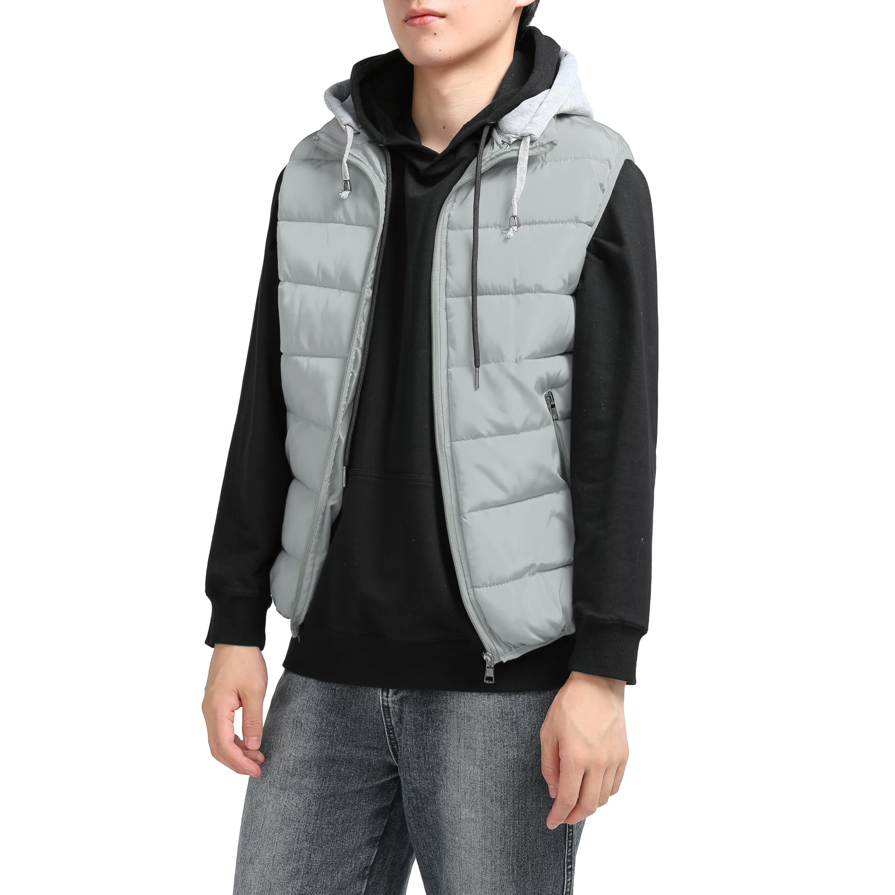 YOUTHUP Gilet da Uomo Trapuntato Scaldamuscoli Giacca Leggera Senza Maniche con Cappuccio Gilet da Esterno