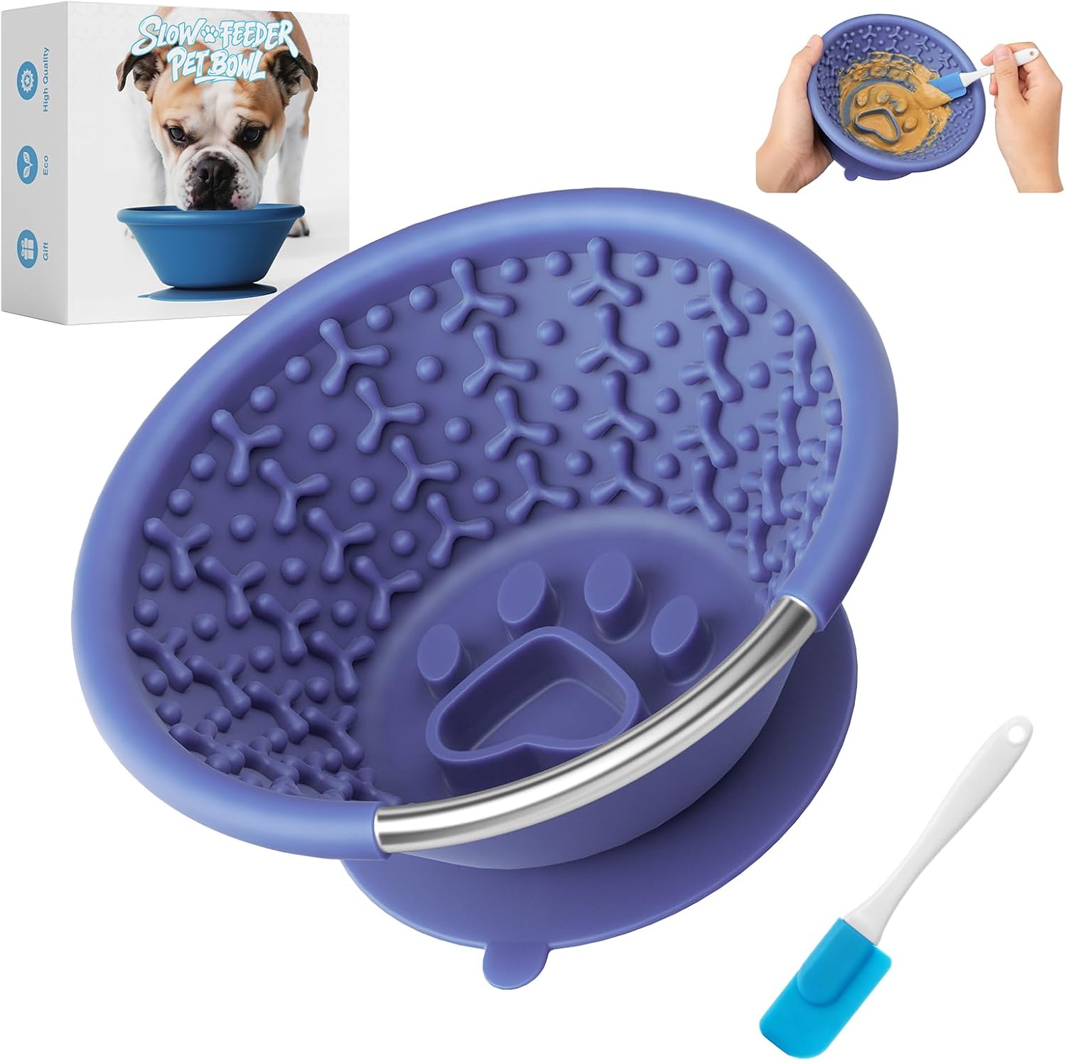 Slow Feeder Dog Bowl with Suction Cup & Reinforced Rim, 3-Cup Puzzle Maze Dog Lick Bowl for Anxiety Relief, Anti-Choking & Non-Slip, BPA-Free Silicone, for Small to Large Breeds (Blue)