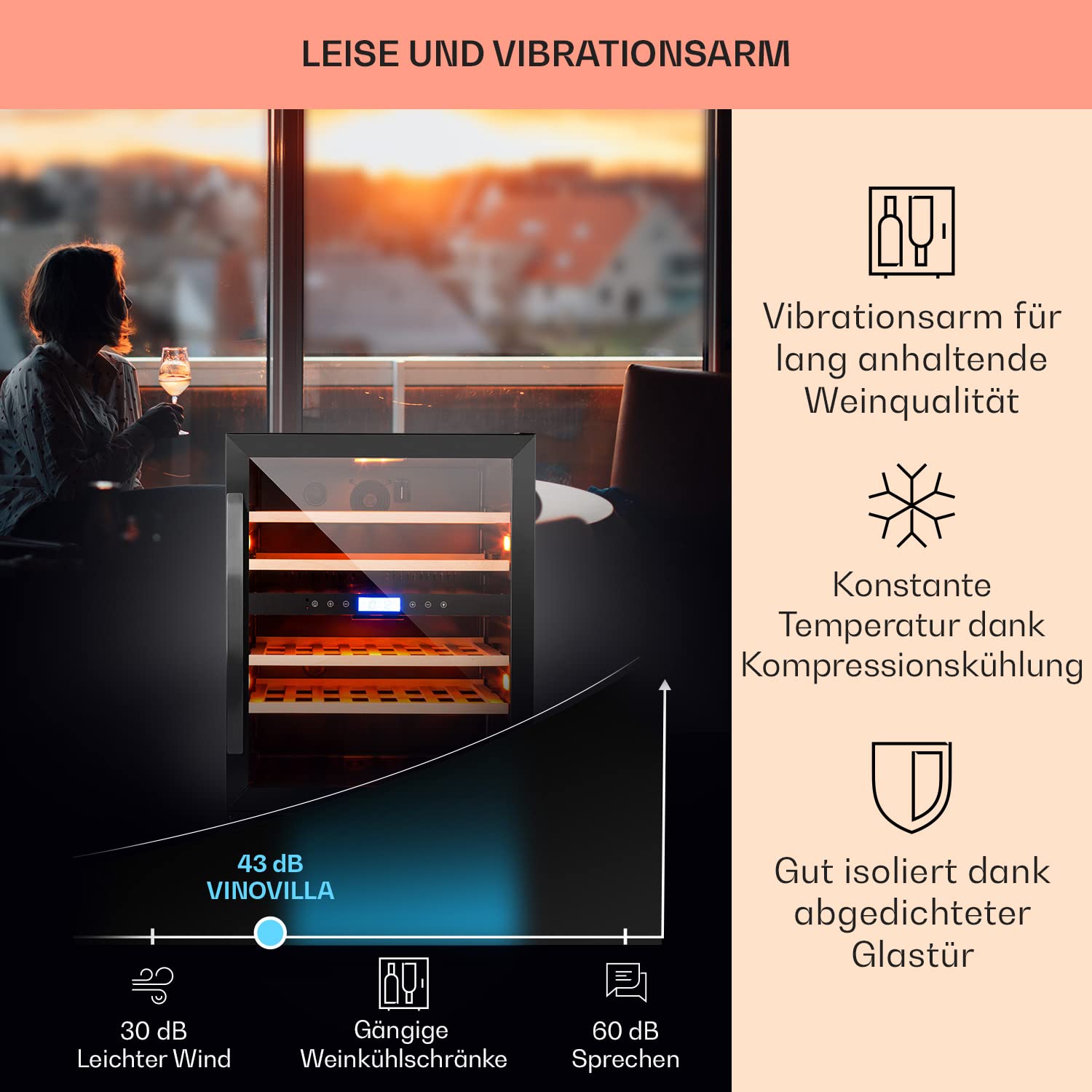 Klarstein Einbau-Weinkühlschrank 2 Zonen 129L 43 Flaschen Glastür