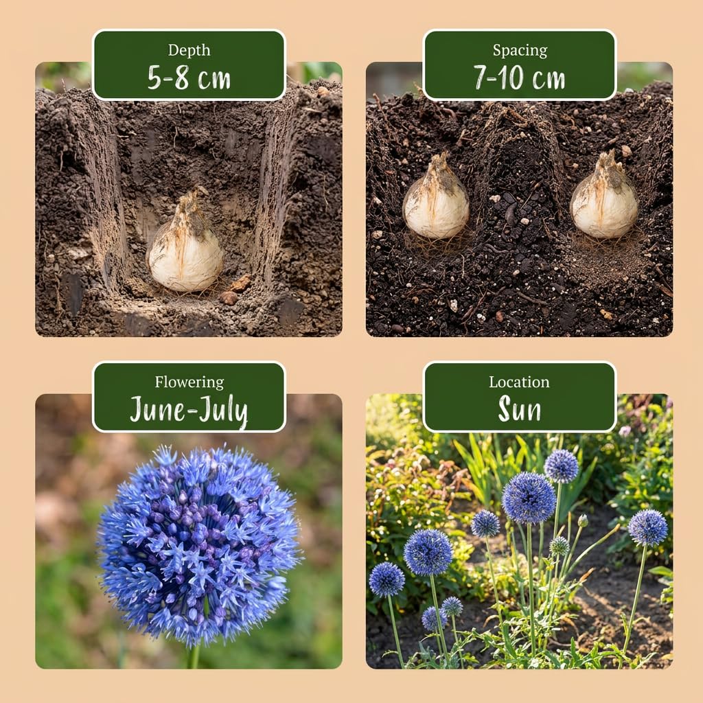 Green boutiQ - 320x Allium Caeruleum - Ail bleu - Bleu - Floraison estivale - Calibre 4/5