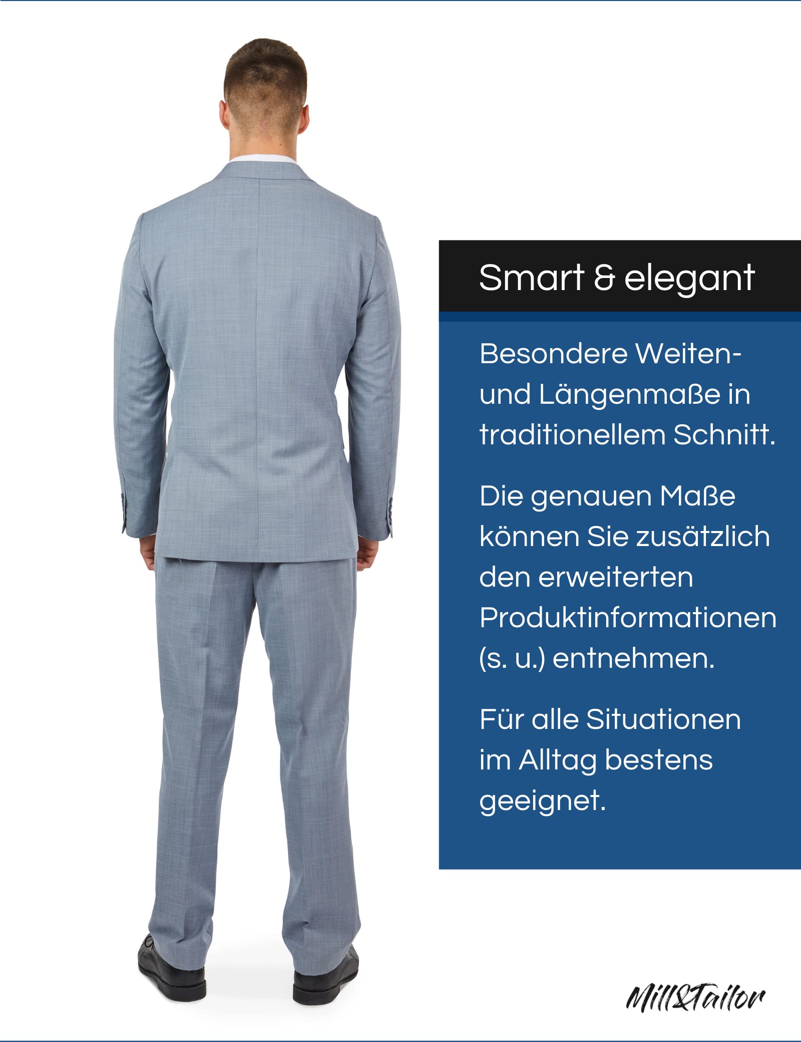 Mill&Tailor Herren Anzug in Grau I Modern & sportlich I Sakko & Anzughose I 2-teiliger Anzug für Männer I Übergrößen gerechte Passform