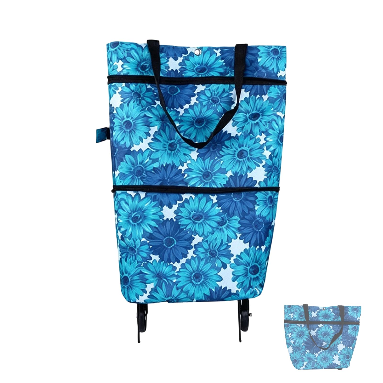 Reusables Grocery Bag on, Large Capacity Foldable Rolling Toted Bag Shopping Trolley with Snaps Closure Rolling Toted