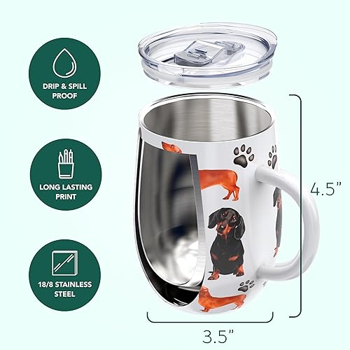 Miniatura 2 de Greenline Goods Vasos aislados con tapa de perro salchicha de 12 onzas, vasos de acero inoxidable para bebidas calientes y frías, elegante diseño de