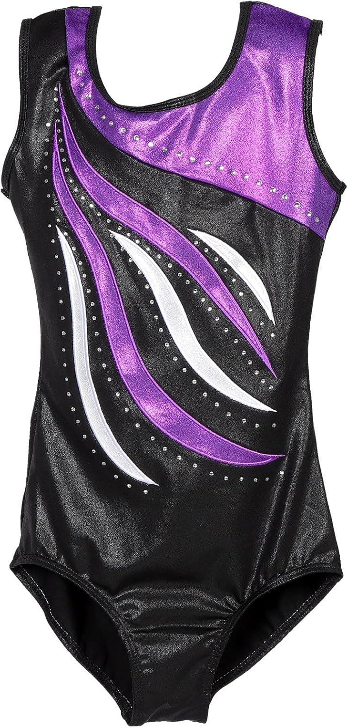 ’ Ballet Leotard with Skirt Purple Gymnastics Dance Costume Washable Stretch Fabric Comfortable Fit for Ages 9-10