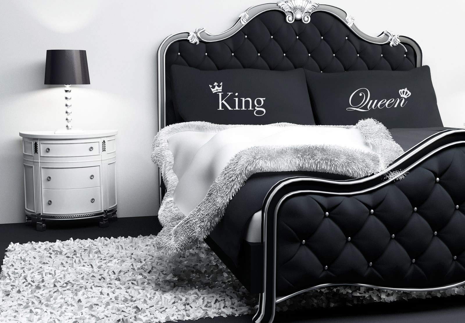 Limited King and Queen Crown Black Pillowcase Pair of Couples Pillowcases Pillow Case Gift Bedding Present Valentines