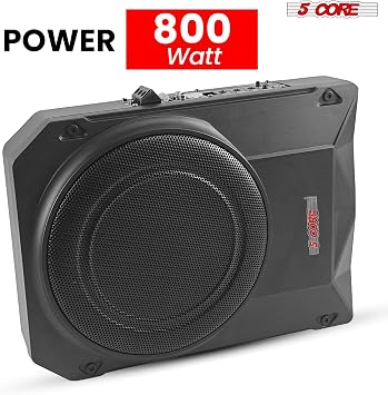 5 CORE 10 inch Slim Under Seat Car Audio Subwoofer 800W Active Powered Under-Seat Built in Amplifier Truck Sub Woofer in Enclosure Box + Wiring Kit & Remote Control - BTUBE UNDR ST 150
