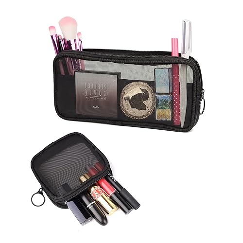 Miniatura 2 de patu Pequeña bolsa de malla transparente para maquillaje con cremallera para organizar el bolso de viaje, mini bolsa cuadrada, multiusos para