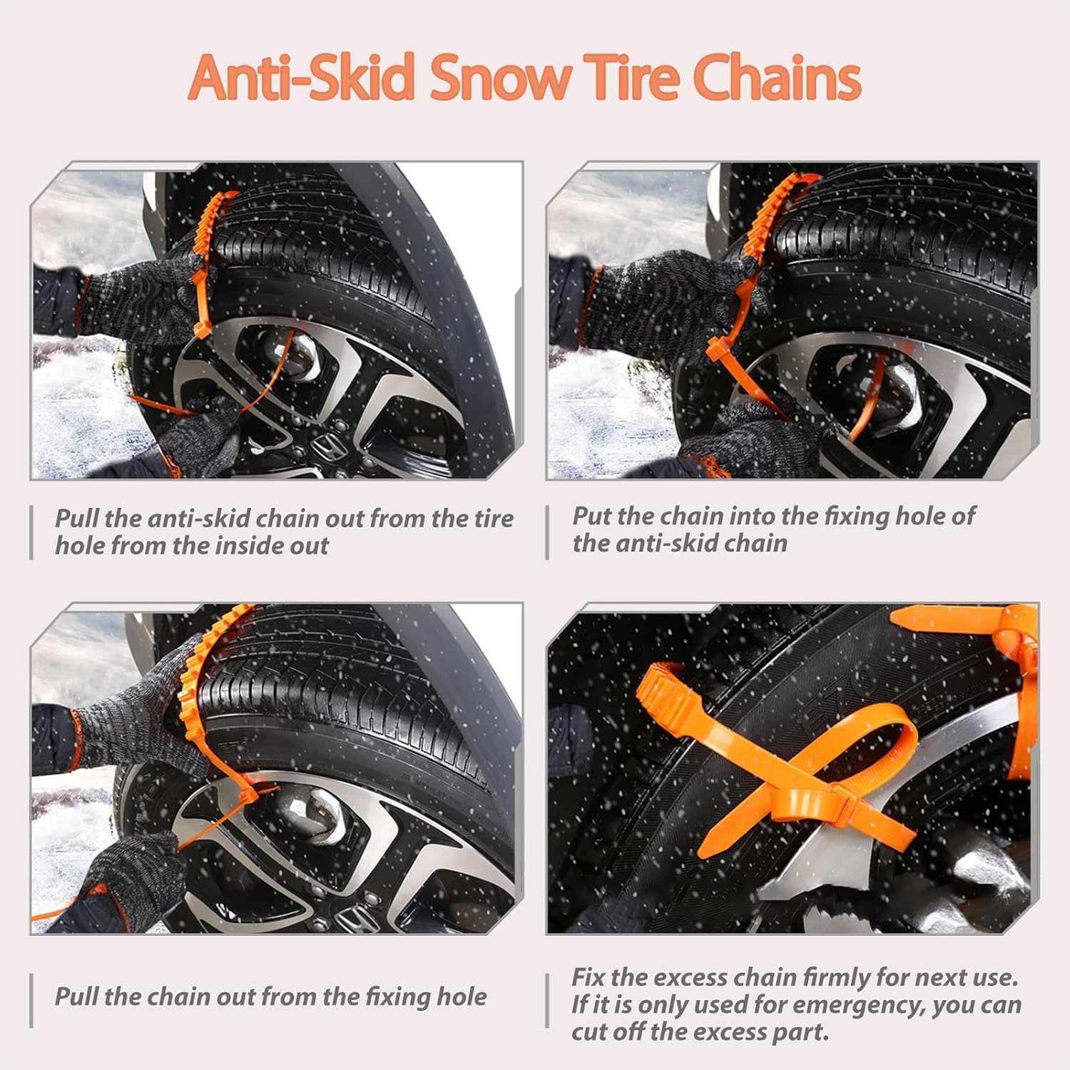 Catene da neve, catene antiscivolo, catene da neve, in nylon, rompighiaccio, denti multistrato, catene da neve invernali, calze da neve, 145 mm - 295 mm, 10 pezzi