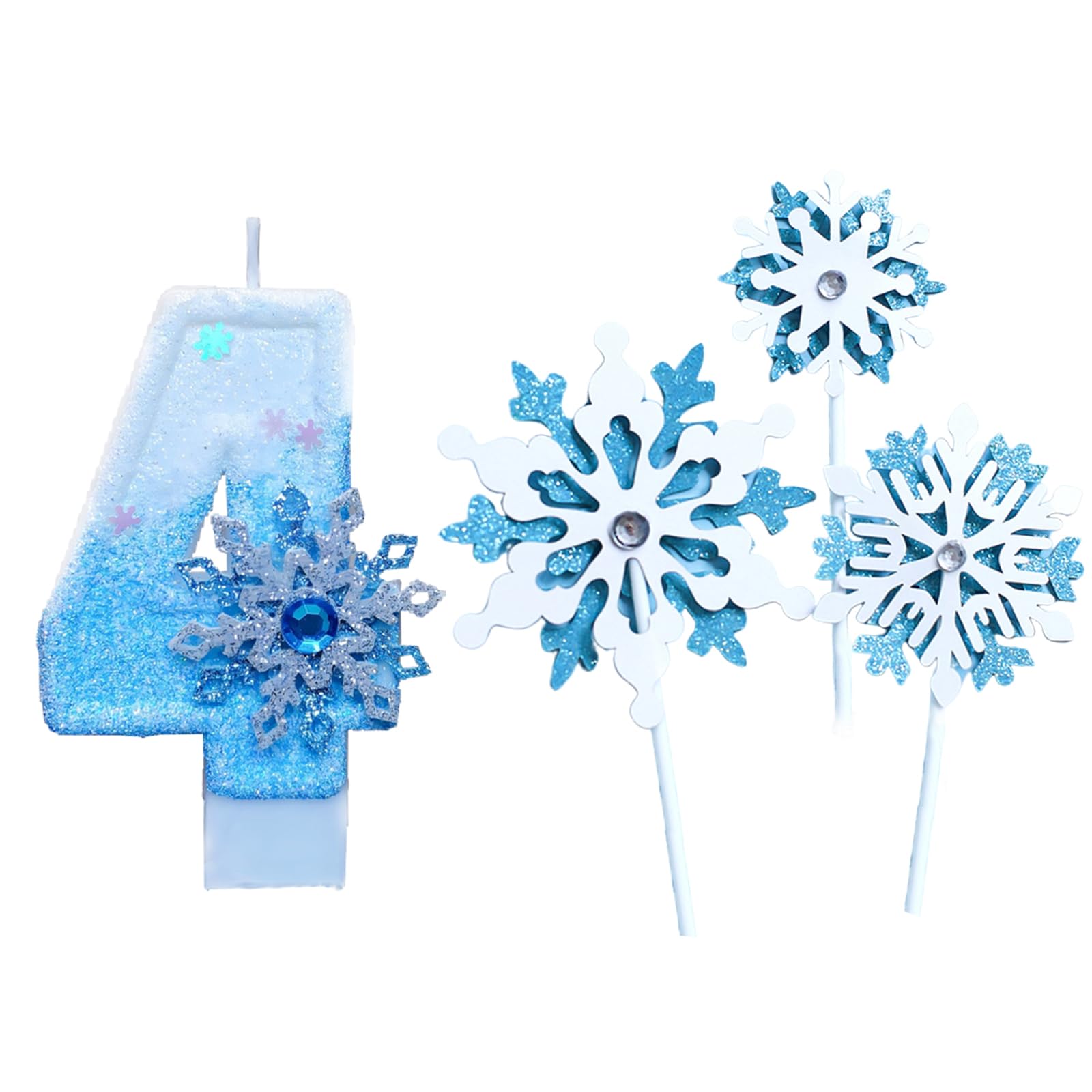 Bougie Chiffre 4 Reine Des Neiges - Bougie Flocon De Neige Pour Gâteau D'anniversaire Fille