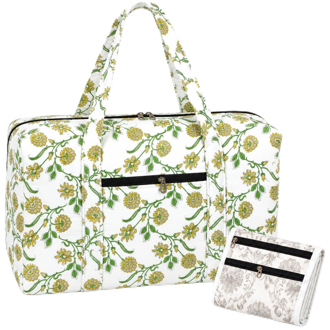 Kanika Creations 17 Inch Travel Duffel Bag for Women & Men, Stylish Floral Printed Fabric Bag with Zip Pocket, Lightweight Carry Bag with Bonus Handkerchief-image-39