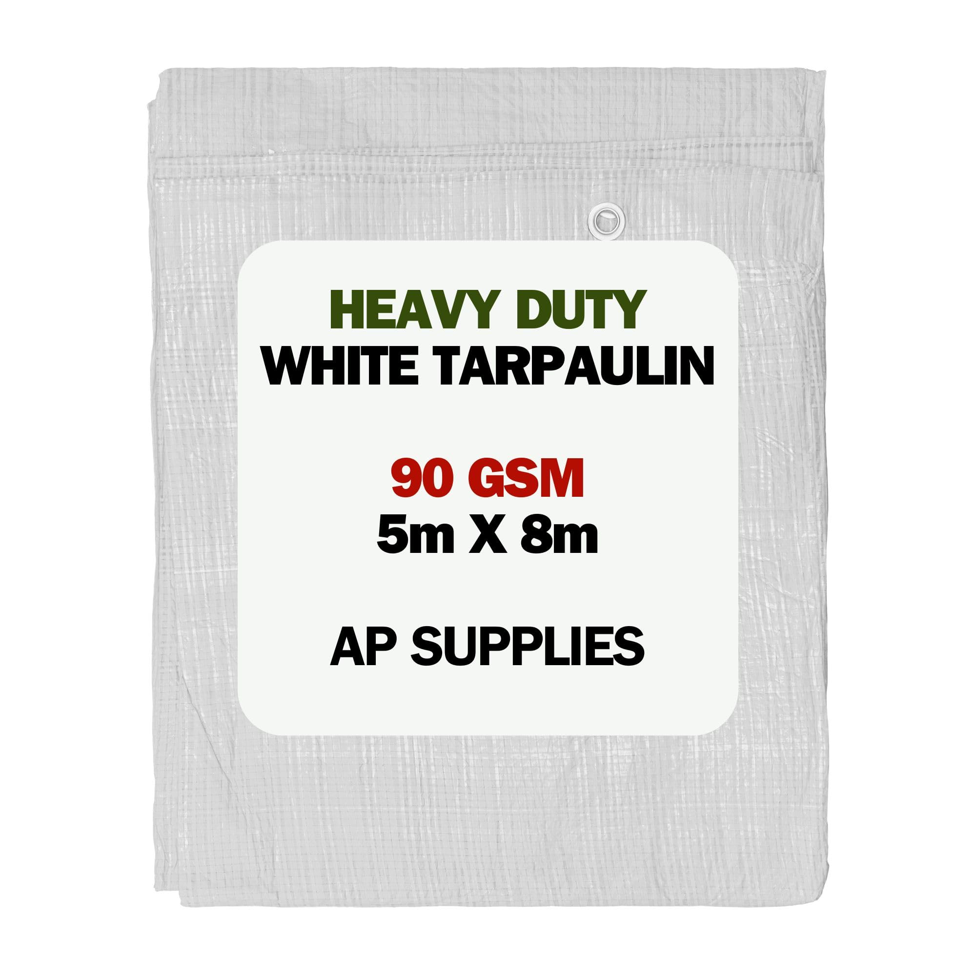 AP Supplies 90gsm M-Grade White Tarpaulin 5m x 8m – Waterproof, UV & Weather Resistant Sheet Cover for Camping, Construction, Gardening & Equipment Protection