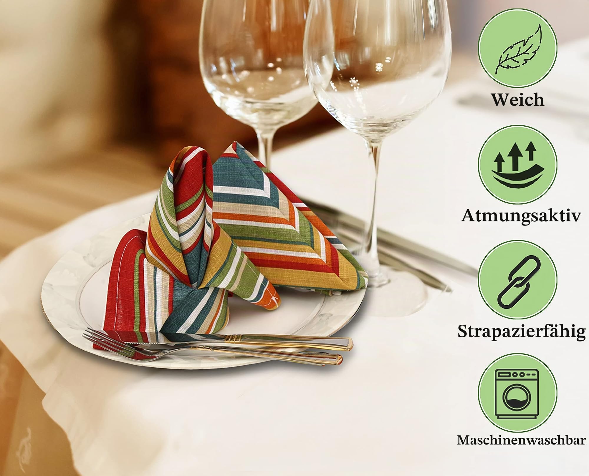RUVANTI Stoffservietten, 100% Baumwolle, waschbare Servietten, weich, saugfähig, 6er-Set, 45,7 x 45,7 cm Baumwollservietten für Partys, Weihnachten, Thanksgiving, Hochzeiten, Dinner-Servietten