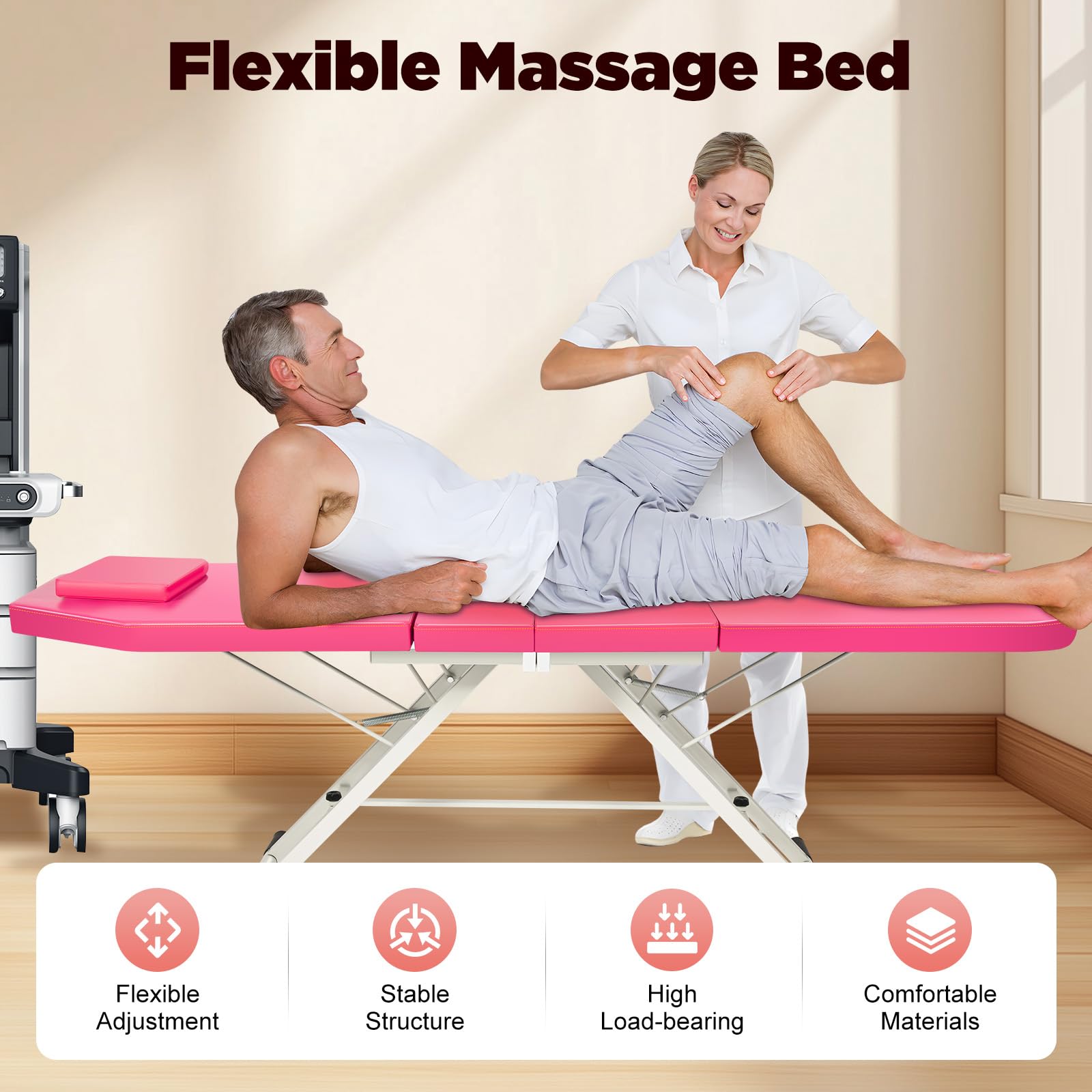 Camilla de masaje plegable, silla de cosmética, camilla de masaje, portátil, salón de spa, cama facial, mesa de masaje, silla de 71 pulgadas (rosa)