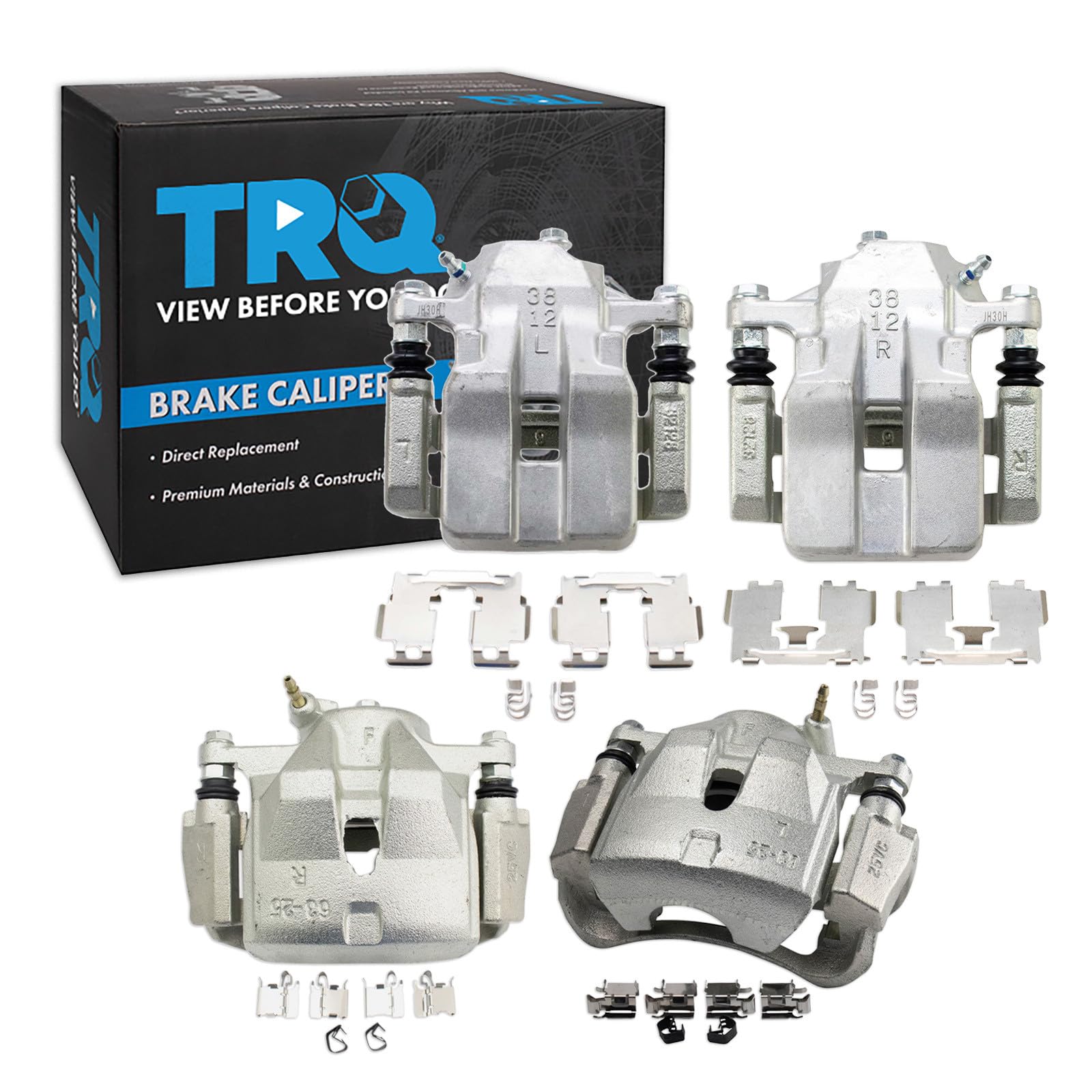 TRQ Front and Rear Brake Caliper Set Zinc Coated Brackets Hardware Compatible with 2012-2018 Toyota RAV4
