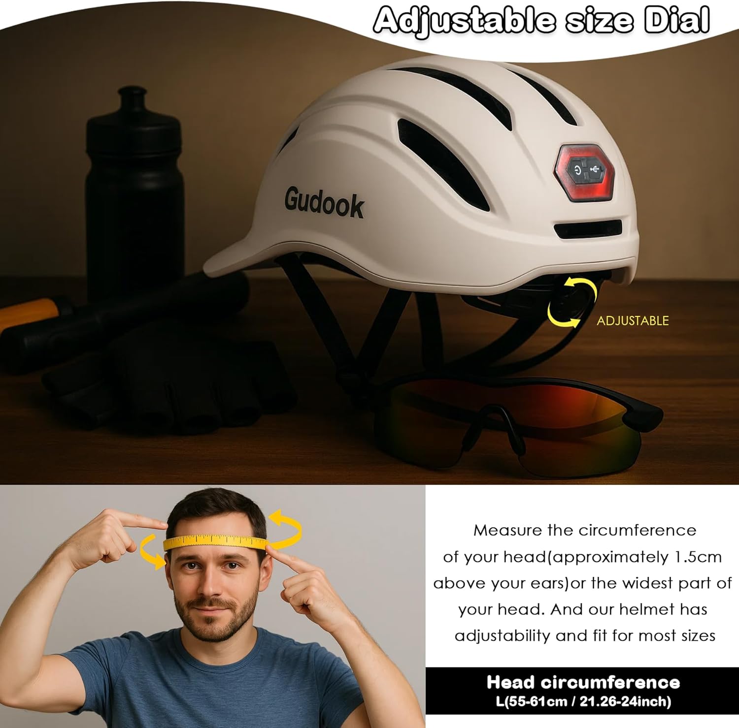 Adult Bike Helmet for Men - Women Bicycle Helmet with LED Rear Light - Certified Comfort Adjustable Baseball Cap Style Cycling Helmets for Urban Commuter Road Biking Scooter