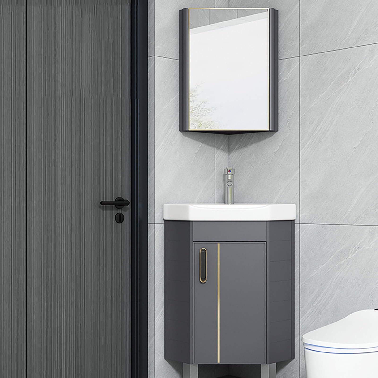 DFGHNBVC Ceramic Corner Sink Vessel Utility Sink Free Standing Corner Bathroom Vanity Cabinet With Storage Space For Home Kitchen Patio Room,43 * 43Cm/17 * 17In