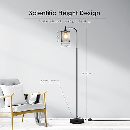 Miniatura 5 de BoostArea Lámpara de pie industrial, lámpara de pie con pantalla colgante de malla de hierro, bombilla LED de 6 W, lámpara de pie de granja de metal