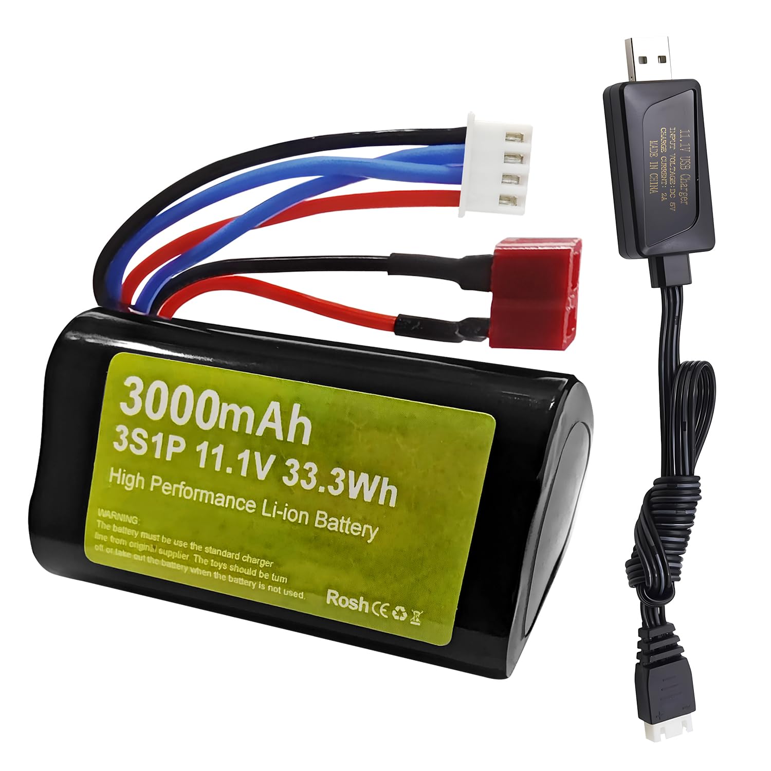 11.1V 3000mah 15C 3S Li-ion Battery with T-Plug with USB Charger for R608 2104 Brushless RC Boat 210E 200E RC Brushless RC Car High Speed Car Battery