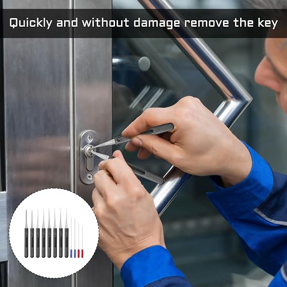 Broken Key Extractor Set,12PCS Precision Lock Repair Tools Set (0.2-0.4mm),Broken Key Extractor Kit for Removing Broken Keys from Car, Home & Door Locks
