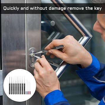 Broken Key Extractor Set,12PCS Precision Lock Repair Tools Set (0.2-0.4mm),Broken Key Extractor Kit for Removing Broken Keys from Car, Home & Door Locks