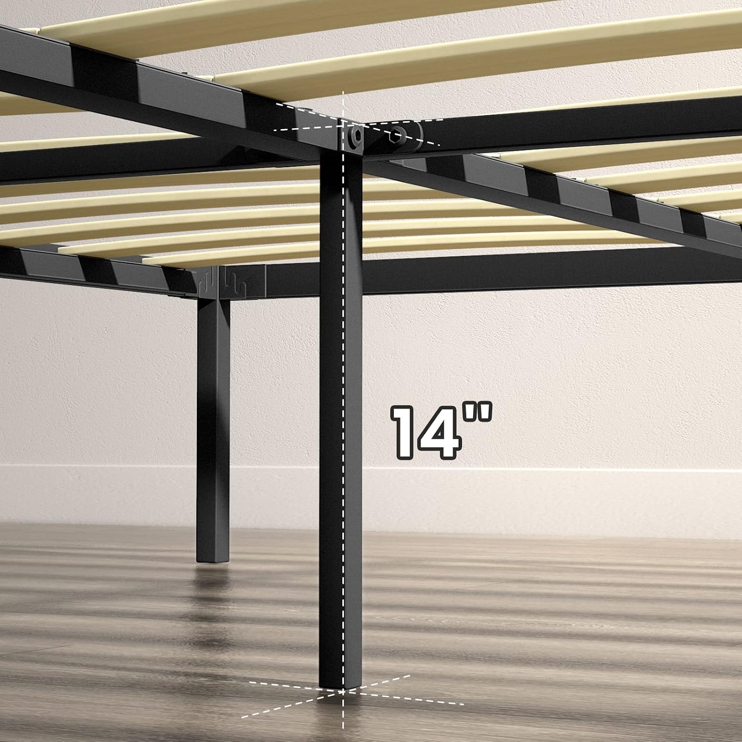 BedStory 14'' Black Full Metal Platform Bed Frame with Tool-Free Assembly, No Box Spring Needed, Heavy Duty Beds Frames with Storage Sturdy Wood Slats, Up to 1500 lbs