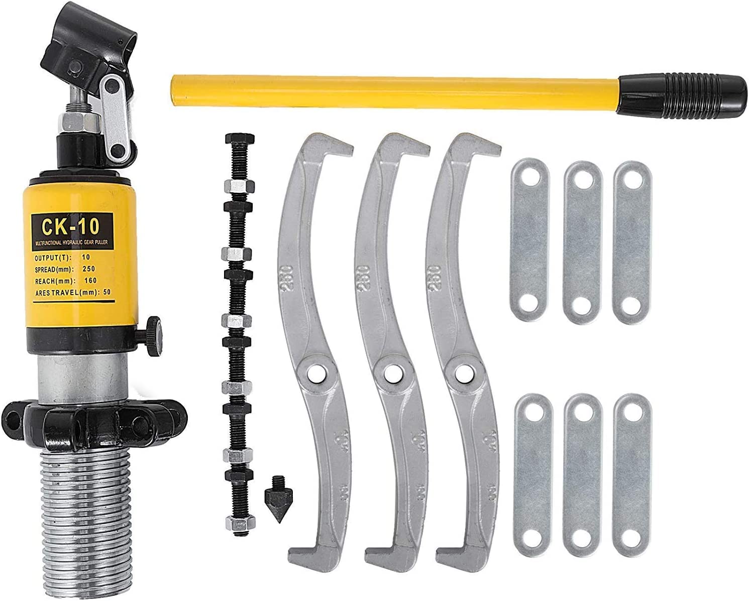 10 Ton Hydraulic Bearing Separator Hub Puller with 2/3 Jaws Gear Garage Hand Tool Set Kit with Tool Case (Hydraulic 2 3 Jaw Gear Puller)