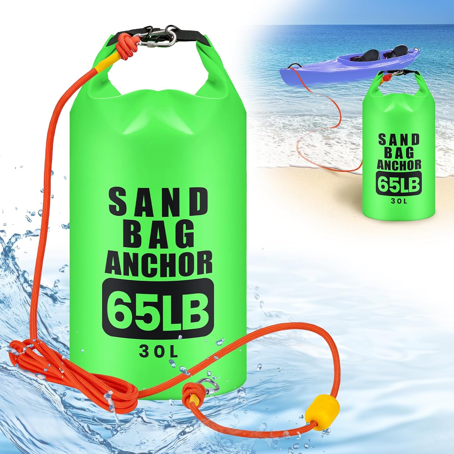30L Sand Anchor Bag, 2 in 1 Waterproof Dry Bag for Small Boat, PWC Anchor Kit with Adjustable Buoy Compatible with Jetski, Kayak, Water Sports