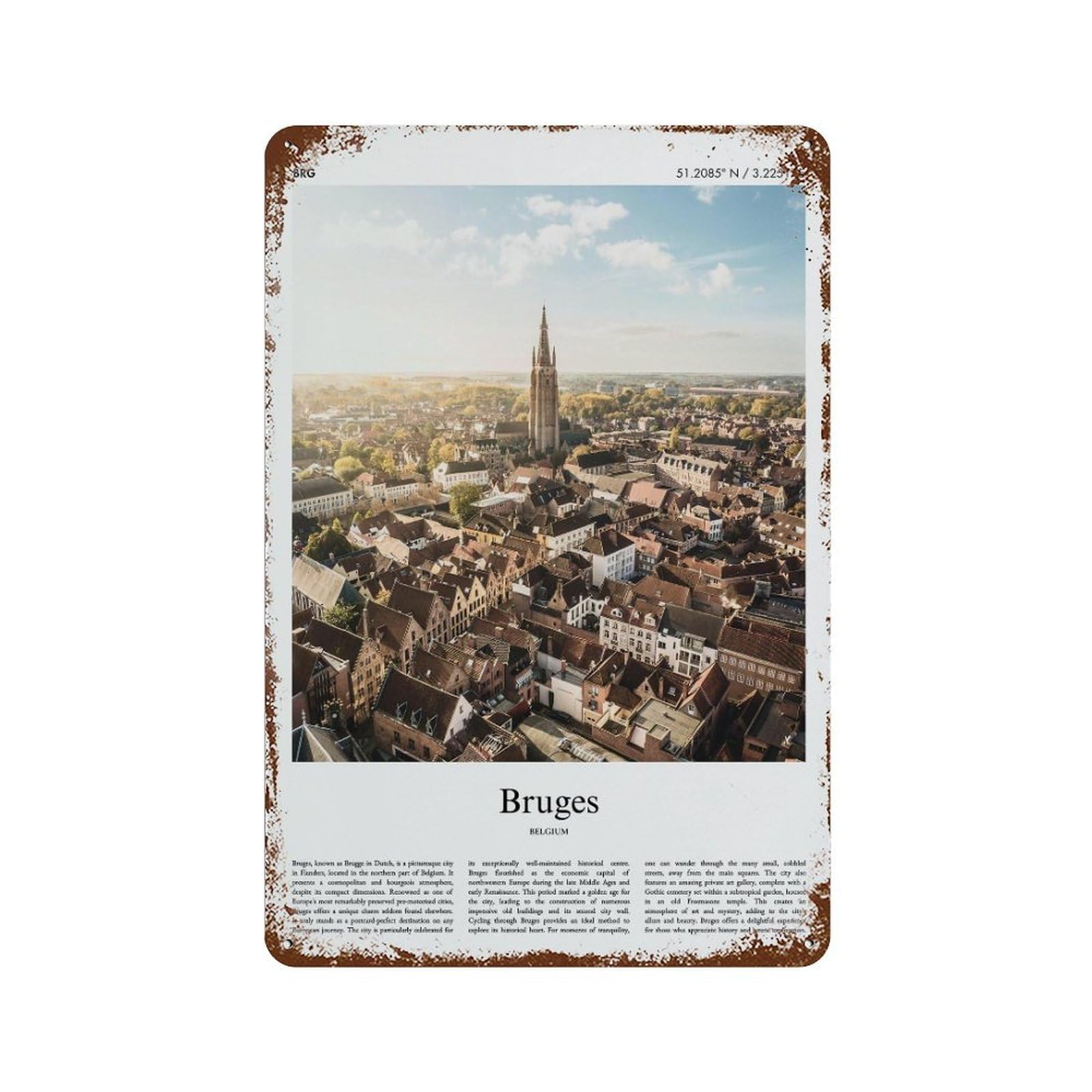 xiaoxiaoshen Bruges Belgium City Scenery Wall Decor Art Metal Tin Poster Modern Home Decor Art Home Bar Shop Decorations Vintage Sign 30x20cm