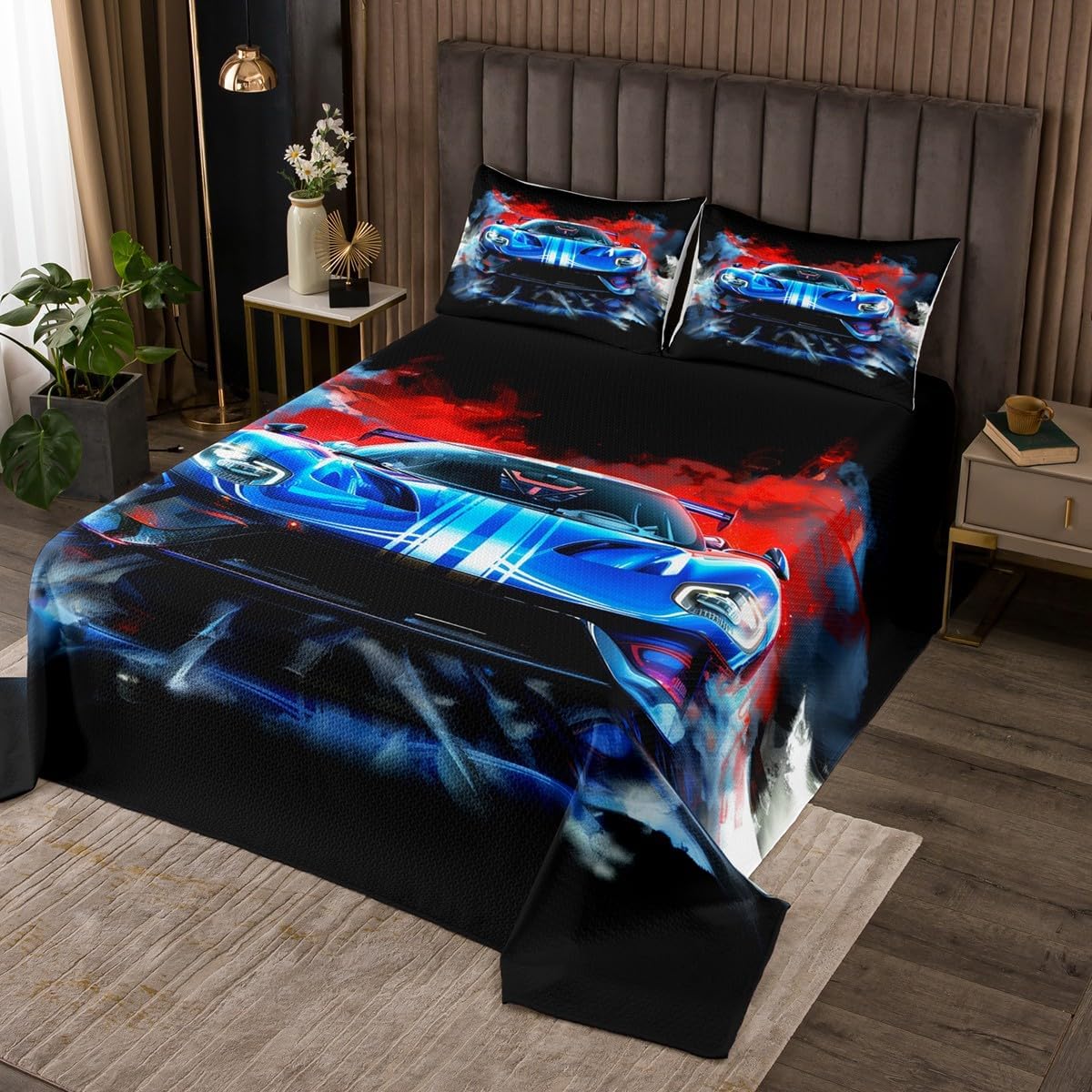 Erosebridal Green Race Car Bedspread Set Twin Size for Boys,3D Emerald Green Racing Car Coverlet Set for Kids Teen,Cool Speed Cars Bed Sets for Men Adults Extreme Sports Gaming Decor