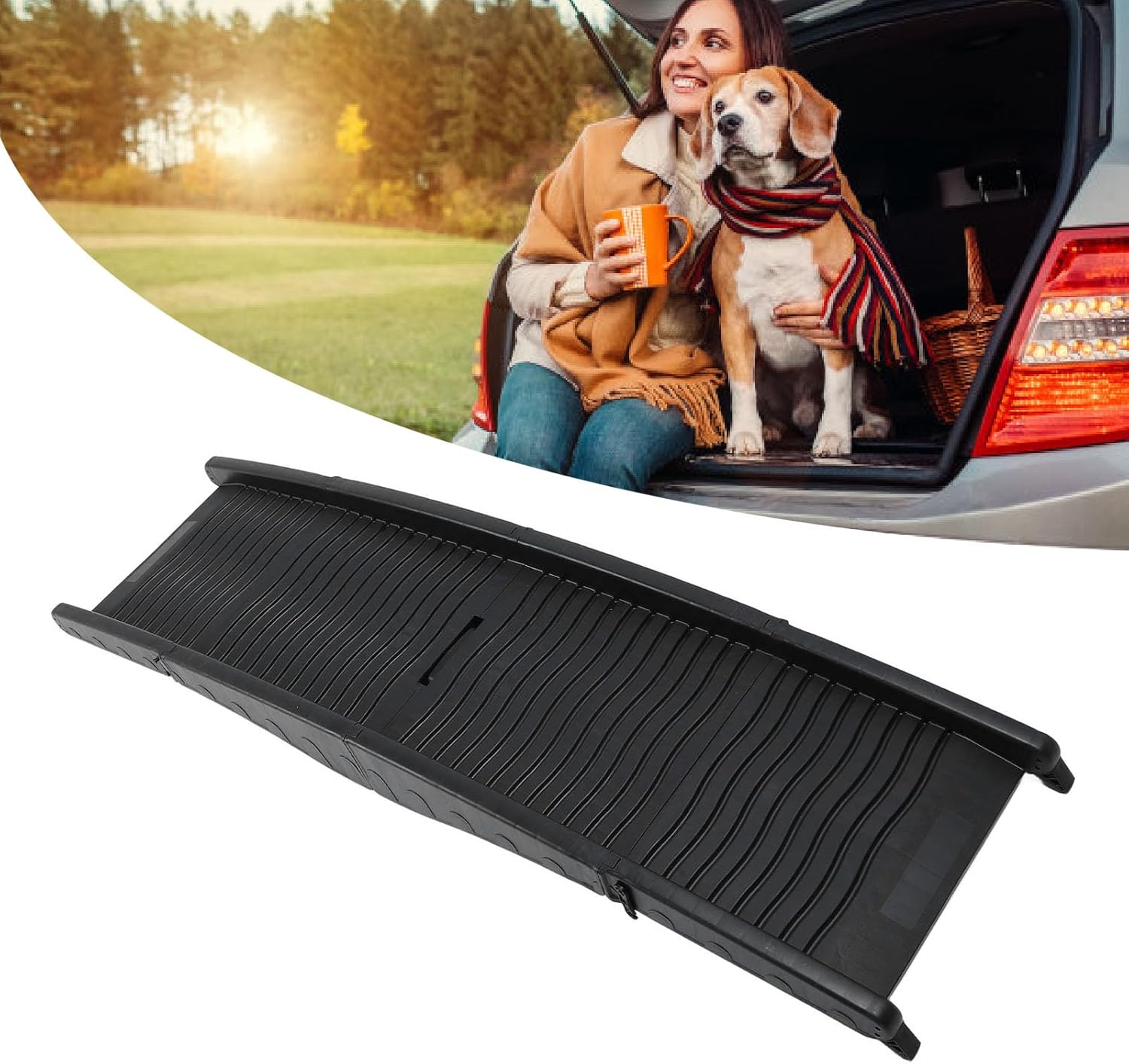 Foldable Pet Stair Ramp Portable Sturdy Structure Nonslip Dog Ramp Black for Trucks and Cars
